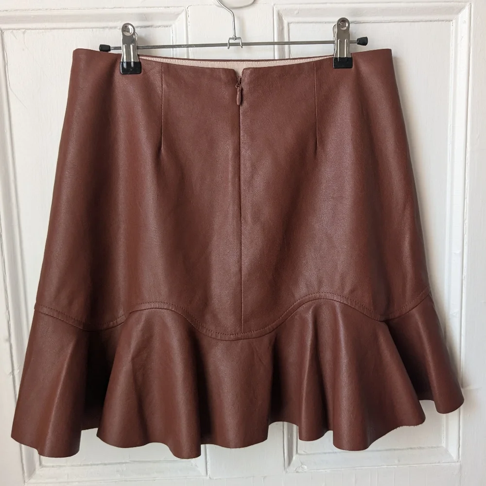 Rebecca Taylor Brown Vegan Leather Mini Flutter Skirt - Size 6